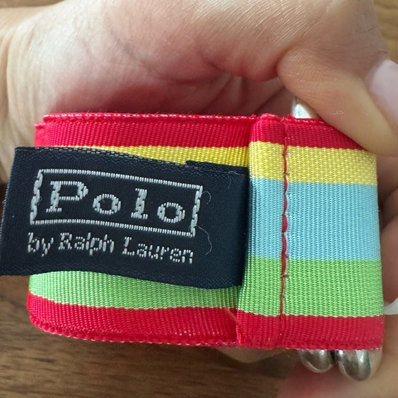 VTG Polo Ralph Lauren Preppy Stripe D-Ring Ribbon Belt 42” Yellow red green USA - Picture 1 of 5